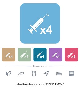 Fourth vaccine dose white flat icons on color rounded square backgrounds. 6 bonus icons included