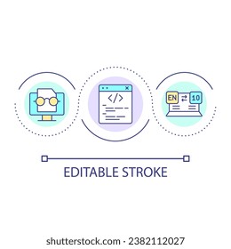 Fourth-generation language loop concept icon. English-like words using in code. Computer science abstract idea thin line illustration. Isolated outline drawing. Editable stroke. Arial font used
