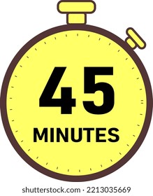 fourty five 45 minutes sign label vector art illustration with fantastic font and nice yellow brown color. time in the stopwatch