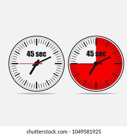 Fourty Five Seconds Clock on grey background. Two options. EPS 10 vector