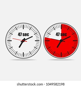 Fourty Seven Seconds Clock on grey background. Two options. EPS 10 vector