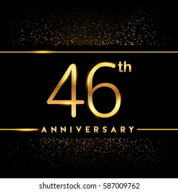 fourty six years anniversary celebration logotype. 46th anniversary logo with confetti golden colored isolated on black background, vector design for greeting card and invitation card