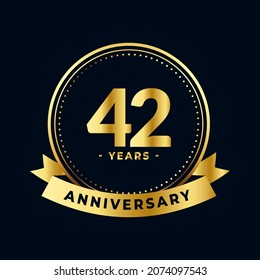 Fourty Two Years Anniversary Gold and Black Isolated Vector