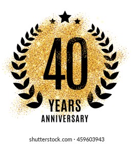 Fourty years gold anniversary symbol. 20th twenties. Golden glitter icon celebration for flyer, poster, banner, web header. Yellow sparkles event logo. Shine blur logotype.