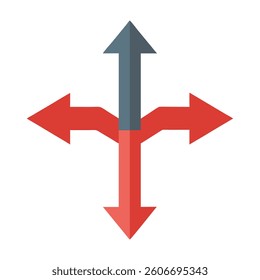 Four-way directional arrows symbolize decision-making options.