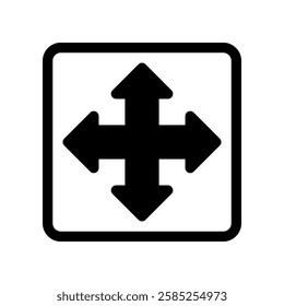 Four-Way Directional Symbols in Minimalist Black and White Style