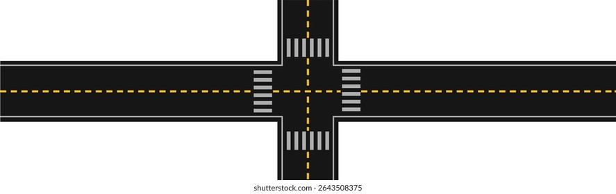 Interseção de Estrada de Quatro Vias - Vetor de Layout de Estrada da Vista Superior