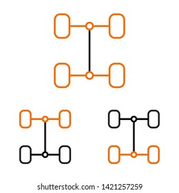 four-wheel drive, front-wheel drive, rear-wheel drive car axles vector icon. auto parts, repair and service symbol