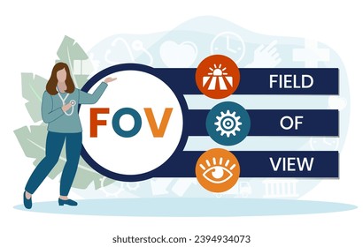 FOV, Field Of View. Concept with keyword and icons. Flat vector illustration. Isolated on white.