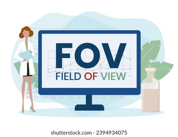FOV, Campo De Vista. Concepto con palabras clave e iconos. Ilustración vectorial plana. Aislado en blanco.