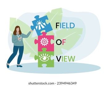 FOV, Field Of View. Concept with keyword and icons. Flat vector illustration. Isolated on white.
