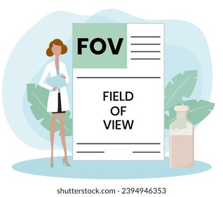 FOV, Field Of View. Concept with keyword and icons. Flat vector illustration. Isolated on white.