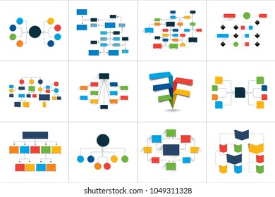 Fowcharts schemes, diagrams. Mega set. Simply color editable. Infographics elements.