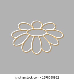 Fower Chamomile sign illustration. Emboss effect with light orange icon on gray background.