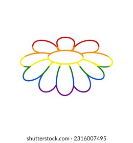 Fower Chamomile sign illustration. Rainbow gay LGBT rights colored Icon at white Background. Illustration.