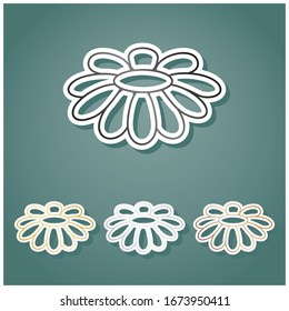Fower Chamomile sign illustration. Set of metallic Icons with gray, gold, silver and bronze gradient with white contour and shadow at viridan background. Illustration.