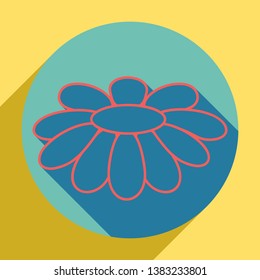 Fower Chamomile sign illustration. Sunset orange icon with llapis lazuli shadow inside medium aquamarine circle with different goldenrod shadow at royal yellow background.