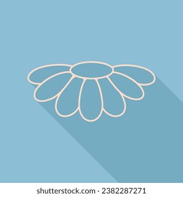 Fower Chamomile sign illustration. Unbleached silk Icon with very long shadow at dark sky blue background. Illustration.