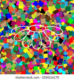 Fower Chamomile sign illustration. Vector. White icon on colorful background with seamless pattern from squares.