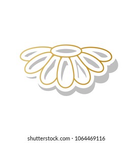 Fower Chamomile sign illustration. Vector. Golden gradient icon with white contour and rotated gray shadow at white background.