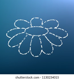 Fower Chamomile sign illustration. Vector. White textured icon at lapis lazuli gradient background.