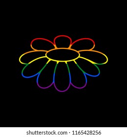 Fower Chamomile sign illustration. Vector. Icon with colors of LGBT flag at black background.