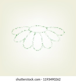 Fower Chamomile sign illustration. Vector. Green hexagon rastered icon and noised opacity and size at light green background with central light.