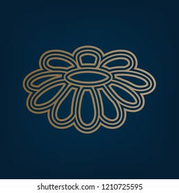 Fower Chamomile sign illustration. Vector. Golden icon and border at dark cyan background.