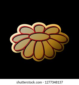 Fower Chamomile sign illustration. Vector. Red icon with small black and limitless shadows at golden sticker on black background.