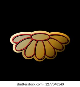 Fower Chamomile sign illustration. Vector. Red icon with small black and limitless shadows at golden sticker on black background.