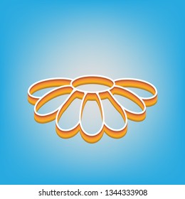 Fower Chamomile sign illustration. Vector. White icon with 3d warm-colored gradient body at sky blue background.