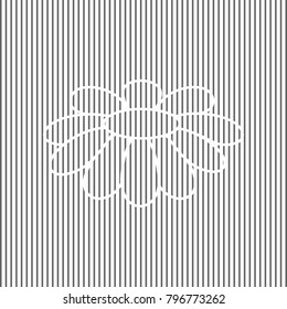 Fower Chamomile sign illustration. Vector. White icon on grayish striped background. Optical illusion.