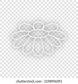 Fower Chamomile sign illustration. White Icon with dropped natural gray Shadow at transparent Background. Illustration.