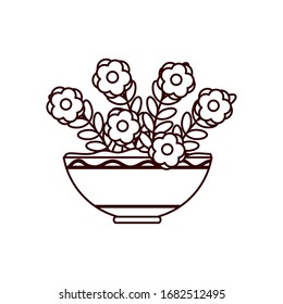 fowers inside pot line style icon design, natural floral nature plant ornament garden decoration and botany theme Vector illustration