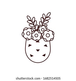fowers and leaves inside pot line style icon design, natural floral nature plant ornament garden decoration and botany theme Vector illustration