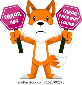 Fox with 404 error, illustration, vector on white background.