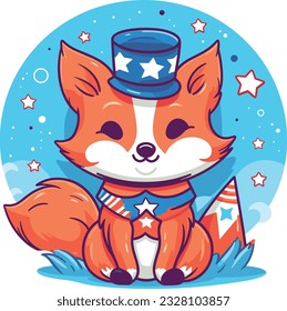 Fox 4. Juli Cute im Stil eines bunten Tieres