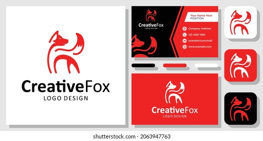 Fox Abstract Creative Wild Wolf Tail Head logo design inspiration with Layout Template Business Card