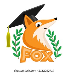 Fox in an academic cap on a white background.