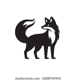 Fox animal black solid silhouette vector logo icon design on white background