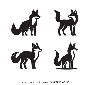 Fox animal black solid silhouette vector logo icon design on white background, bundle set