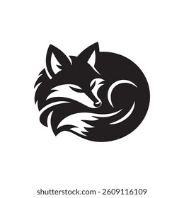 Fox animal black solid silhouette vector logo icon design on white background