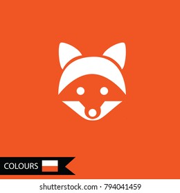 Fox. Animal element vector white icon set on orange background