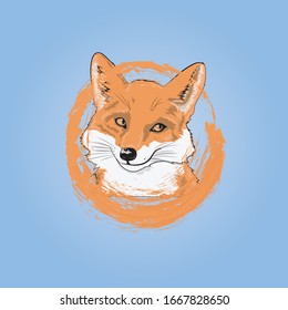 Fox animal face. Vector cute red head with smirk face