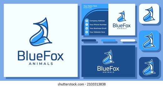 Fox Animal Foxy Wolf Wildlife Mascot Head Simple Modern Icon Logo Design with Business Card Template