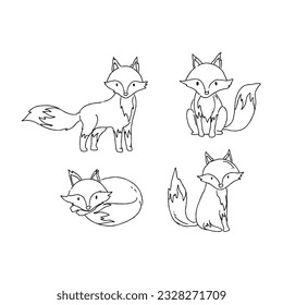 fox, animal, isolated, wild, illustration, vector, nature, art, cute, character, wildlife, cartoon, design, set, drawing, mammal, orange, tail, graphic, fur, hand drawn doodle illustrations vector set