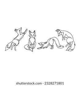 fox, animal, isolated, wild, illustration, vector, nature, art, cute, character, wildlife, cartoon, design, set, drawing, mammal, orange, tail, graphic, fur, hand drawn doodle illustrations vector set