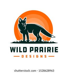 Fox animal logo design on the grass