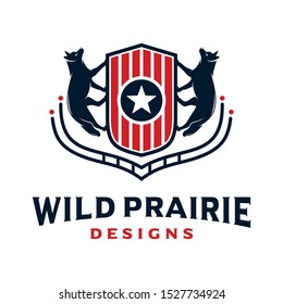 Fox animal logo design and vintage shield