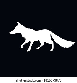 Fox animal silhouette, white on black background, vector illustration